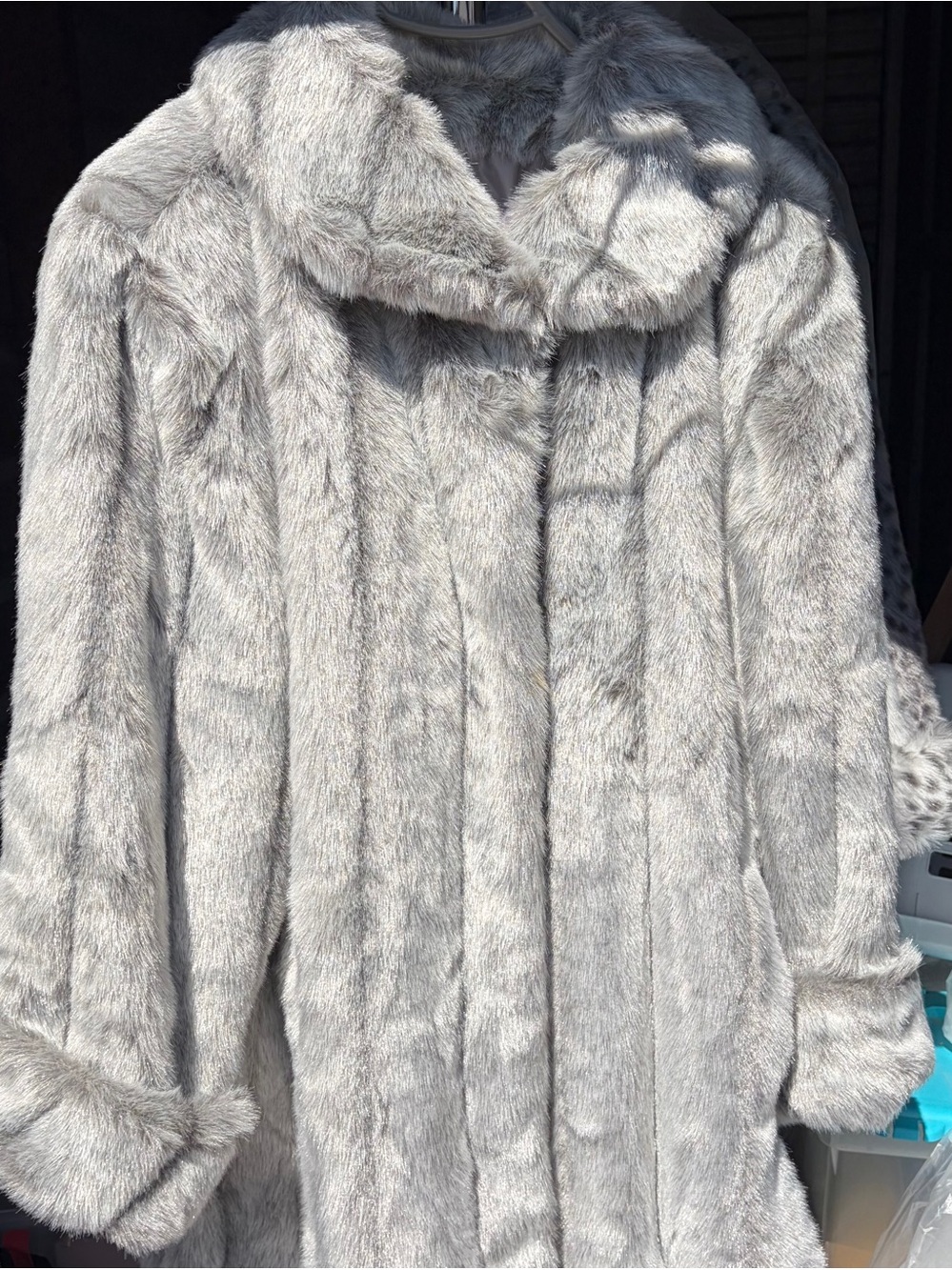dennis basso Silver-Gray Faux Fur Coat